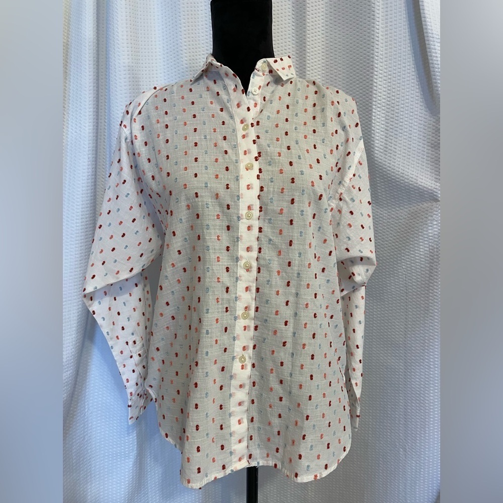 Loft White Multicolored Polka Dot Long Sleeve Button Down Blouse Size XS NWT